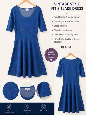 LuLaRoe Nicole Blue Casual 3/4 Sleeve flowy dress women’s size large